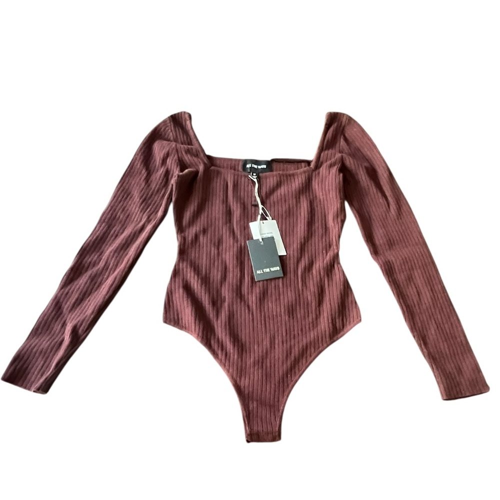 ALL THE WAYS Amalia Square Neck Bodysuit In Brown/maroon color size M NWT flawed